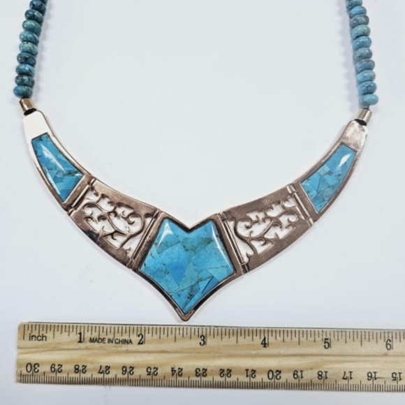 DTR Jay King Turquoise & Copper Bib Necklace 20" - Picture 2 of 5